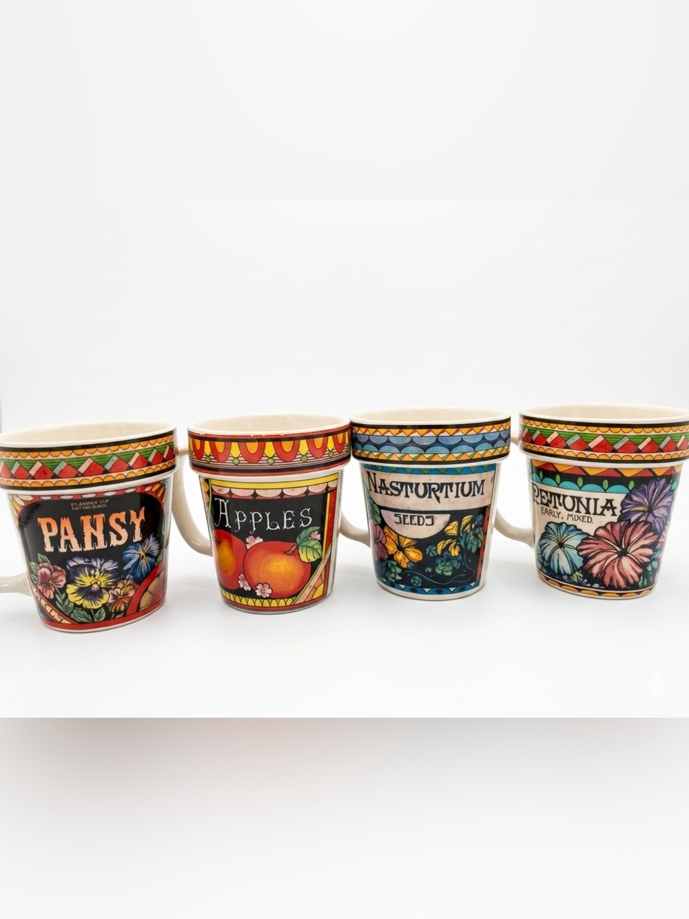 Craft Ceramic Garden Seed Label Mugs in Red, Blue, Green, Black